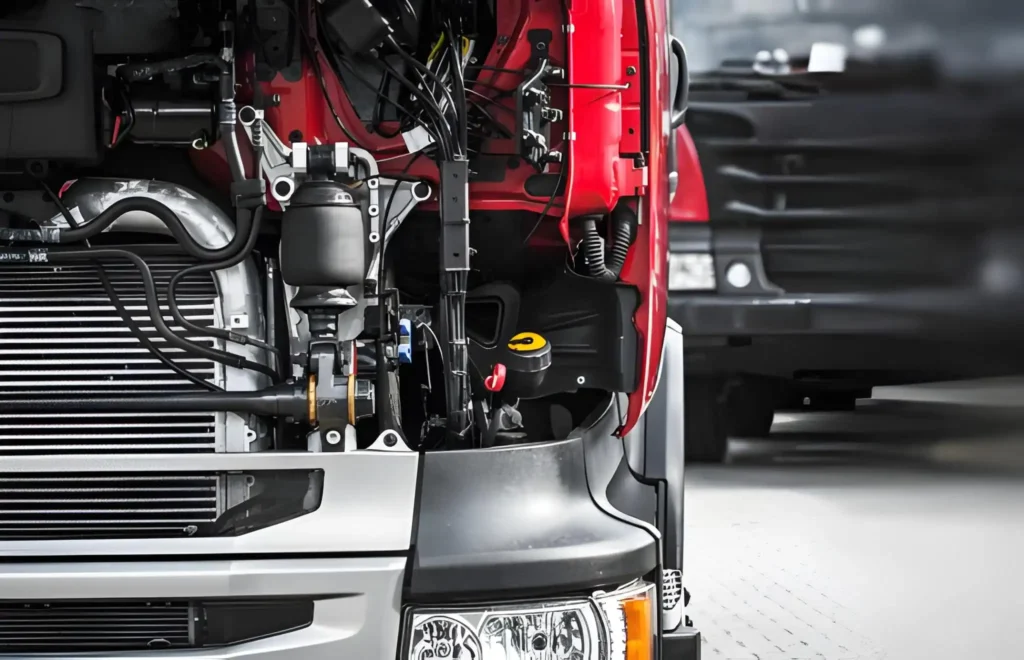 Heavy-duty truck & trailer repair near Carmel showing professional engine and suspension maintenance at RoadX Truck Repair.
